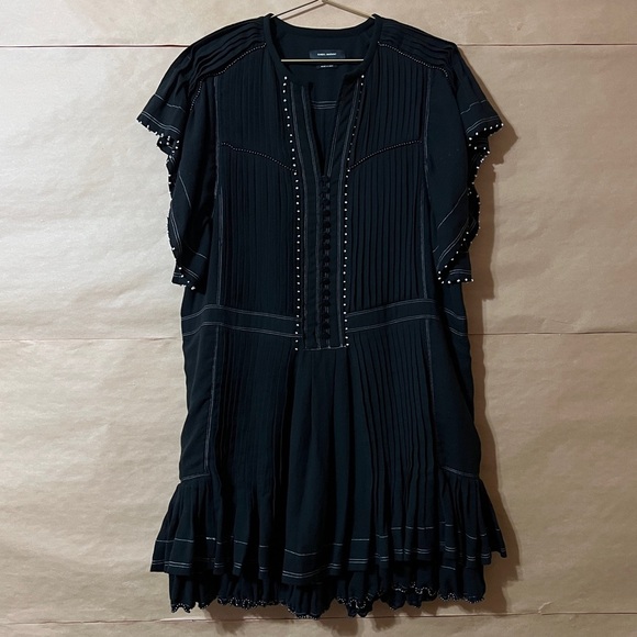 Isabel Marant | Ral Pleated Cotton Crepe Mini Dress Beaded Size 8 (Size 40) - Picture 1 of 16